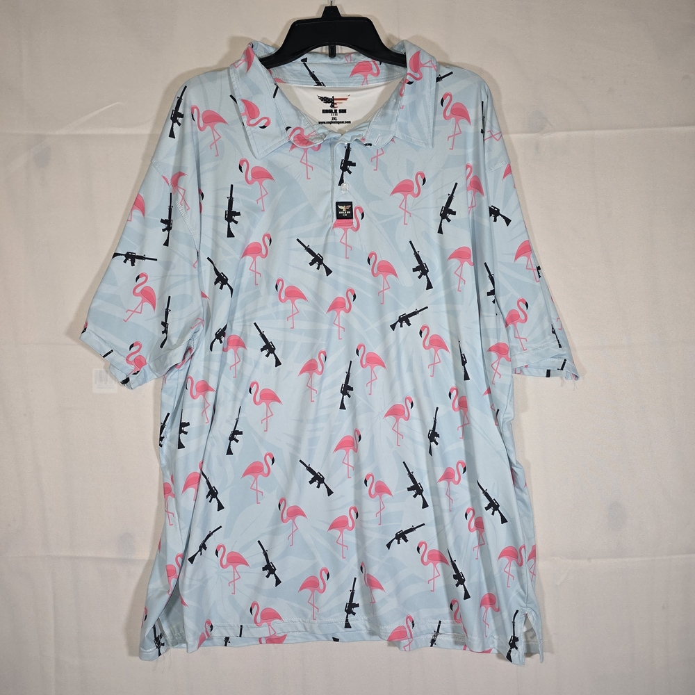 Light Blue Flamingo Print Polo Shirt